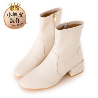 amai 原價4600 真皮 小羊皮 白色小方頭 襪靴 跟靴
