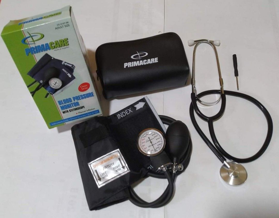 Aneroid BP Sphygmomanometer with stethoscope starts at (Category: Health Monitors & Weighing Scales) located in Marikina City. Submitted by entropymarketing (Listing ID 238506516, Image 3). Description: Entropy Marketing sells Medical Supplies Price: Aneroid BP with stethoscope Brandnew Sureguard 900 Primacare US brand 1895 Baxtel 2395 Omron Self taking 2795 Lumiscope with sprague rappaport stethoscope 2395 We also sell Welch allyn BP Wall-Desk T