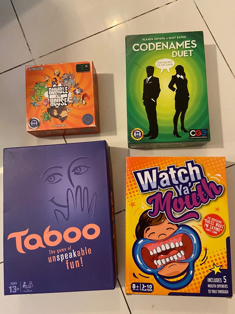 800 TAKE ALL 300 EACH Assorted board games Taboo, codenames, rumble in
