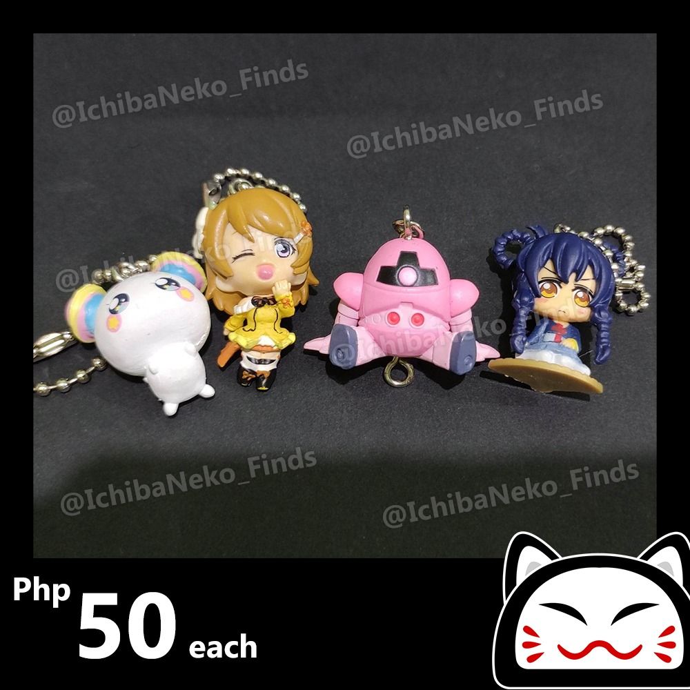 Assorted Cute Anime Girl Keychains (Category: Character Goods) located in Bacoor. Submitted by IchibaNeko_Finds (Listing ID 1212918223, Image 1). Description: 50 EACH!!! 50 EACH!!! 50 EACH!!! 50 EACH!!! - Precure Fig Charm - Love Live Girl Yellow Fig Charm - Love Live Girl Blue Fig Charm - Gundam Pink Fig Charm 🛑PLEASE READ🛑 ✔️Authentic ✔️Good Condition ✔️Items are available as long as it's not tagged as reserved/sold RFS:DECLUTTERING 🔍These a