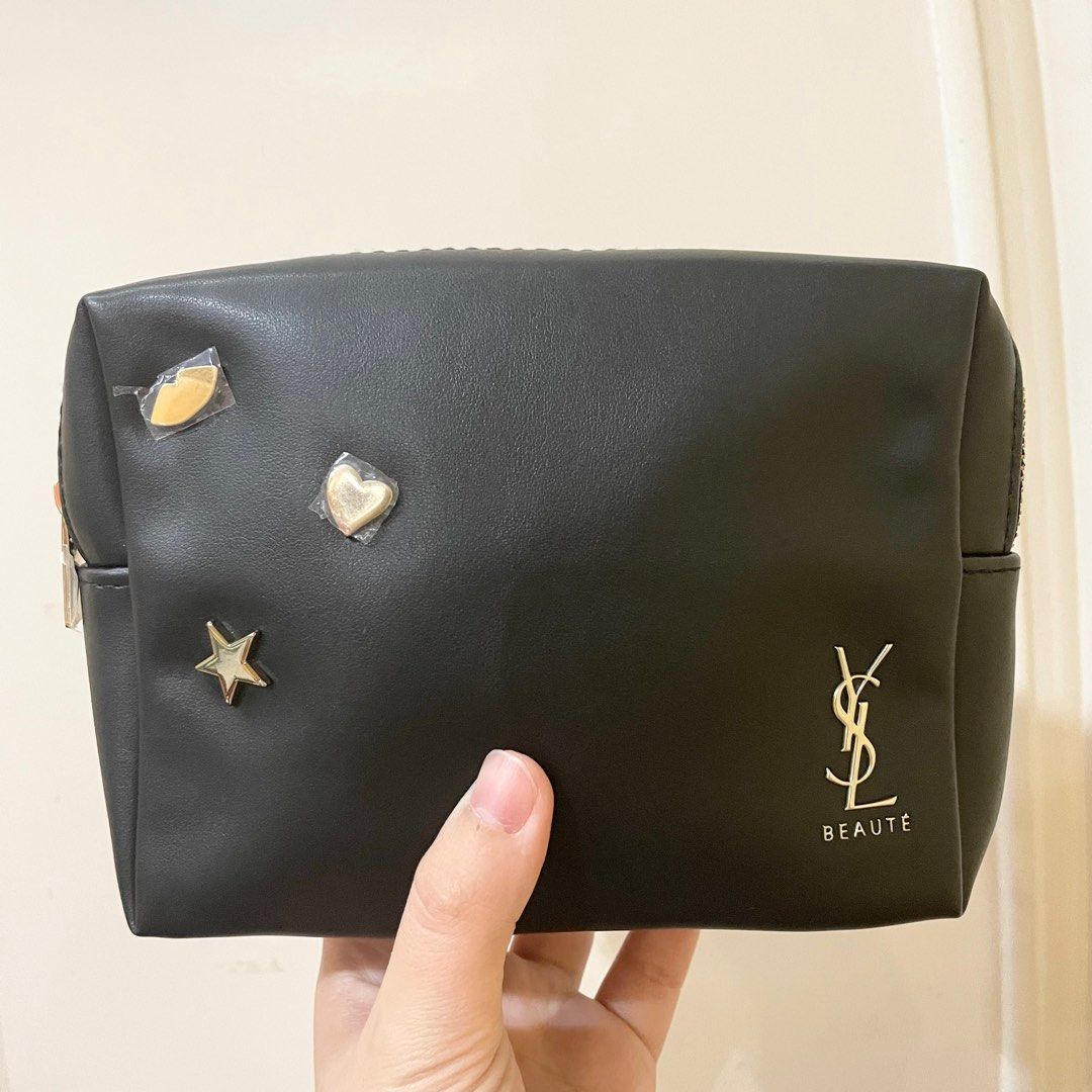 AUTHENTIC NEW Ysl black trousse studs studded medium size makeup bag