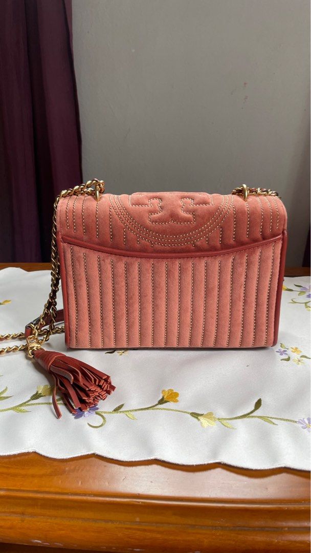 Authentic Tory Burch Fleming Mini Stud Velvet Women s Fashion