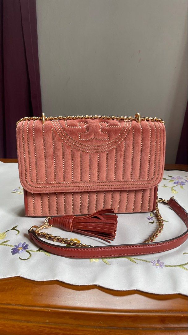 Authentic Tory Burch Fleming Mini Stud Velvet Women s Fashion