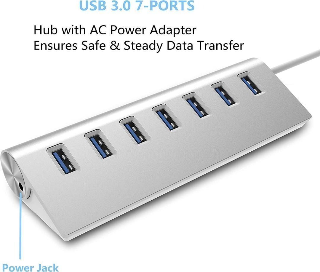 [B1200] USB 3.0 Hub 7 Ports, Aluminum USB Hub 3.0 with 5V/4A 20W Power ...