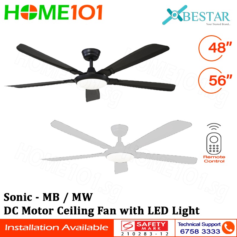 Bestar DC Motor Ceiling Fan with Remote Control & Light 48”/56” Sonic