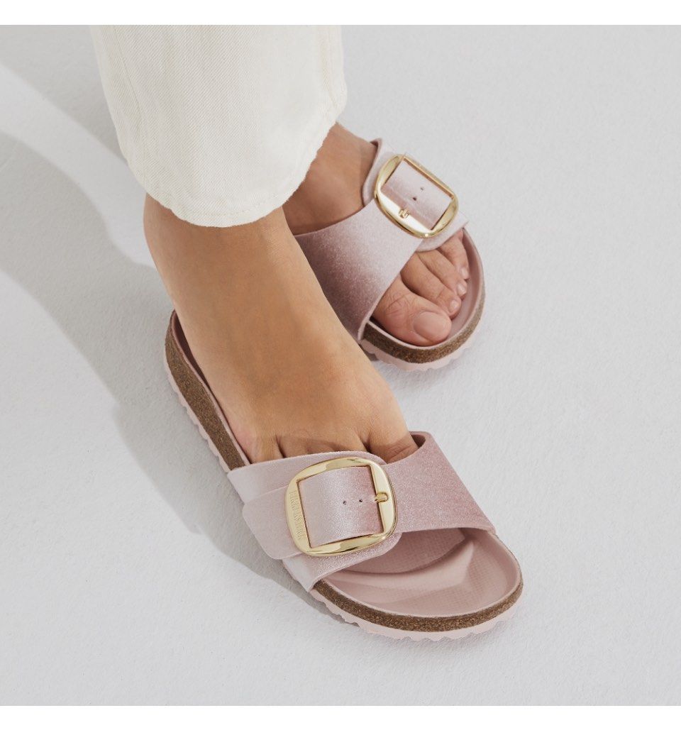 Birkenstock Madrid big buckle pink velvet sandals