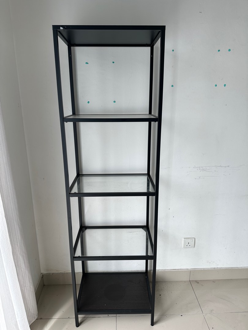 Black display rack with glass shelves, Furniture & Home Living
