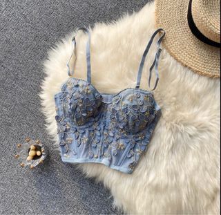 Blue Embroided Bustier Top