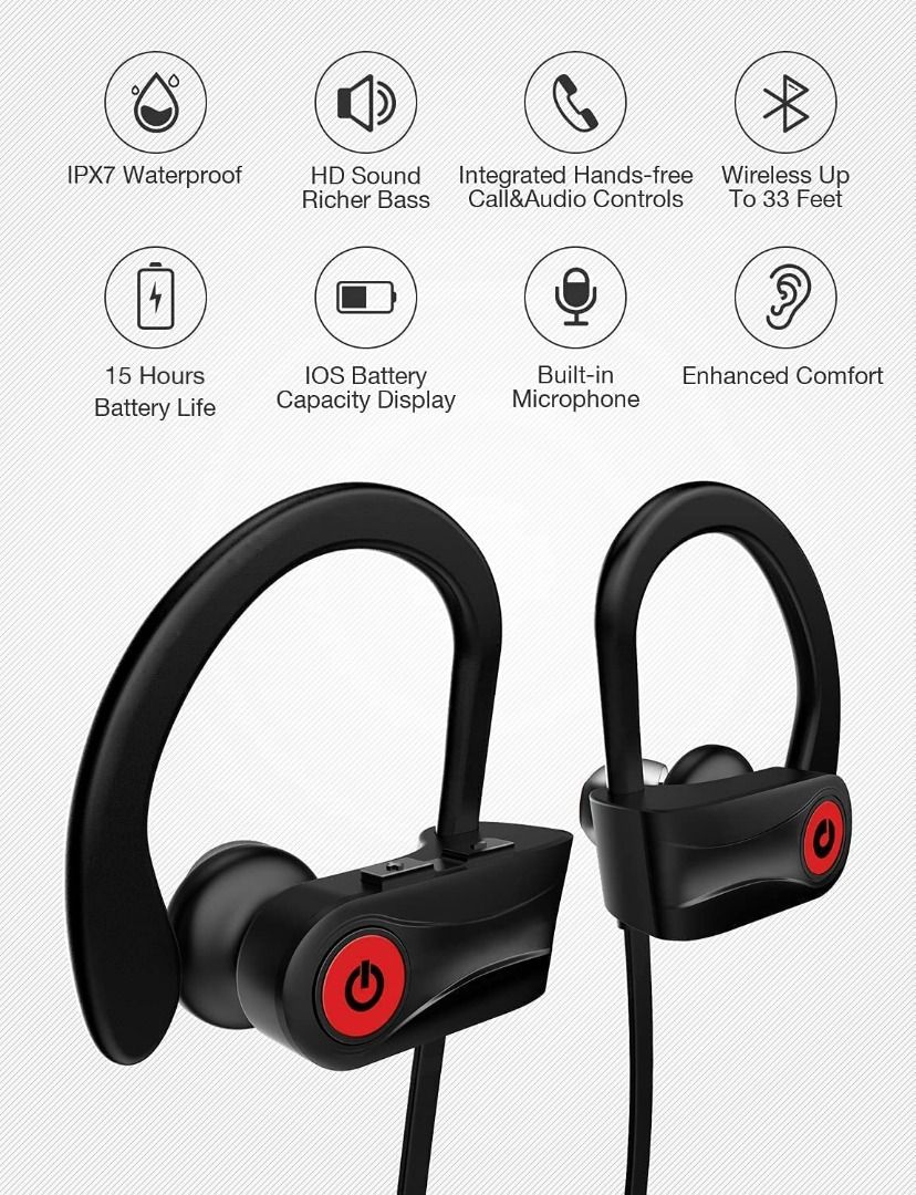Bluetooth Earbuds Wireless Headphones Bluetooth 5.3 Running Headphones IPX7  Waterproof Earphones with 12 Hrs Playtime Stereo Sound Isolation Headsets