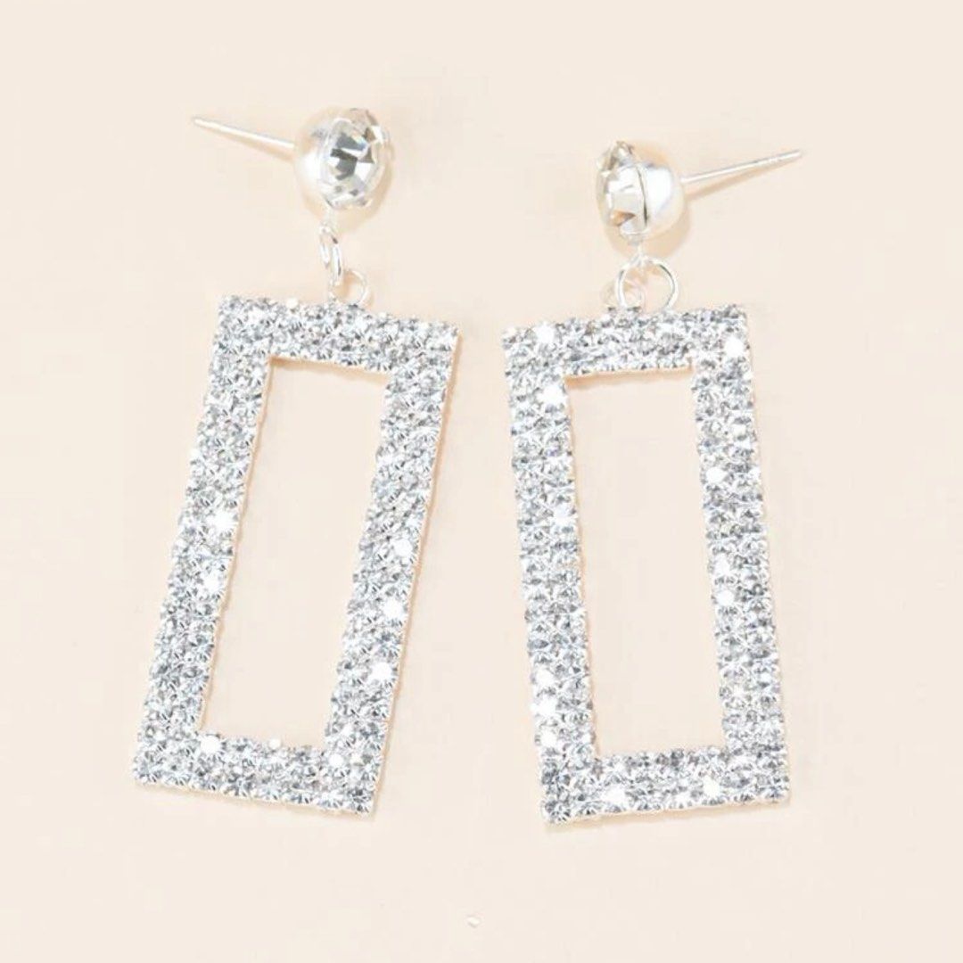 Rectangle crystal best sale earrings