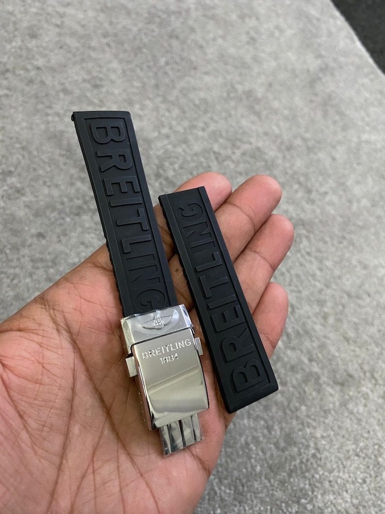 Breitling Black Rubber Strap With Stainless Steel Double Push Clasp 22mm Luxury Watches on Carousell