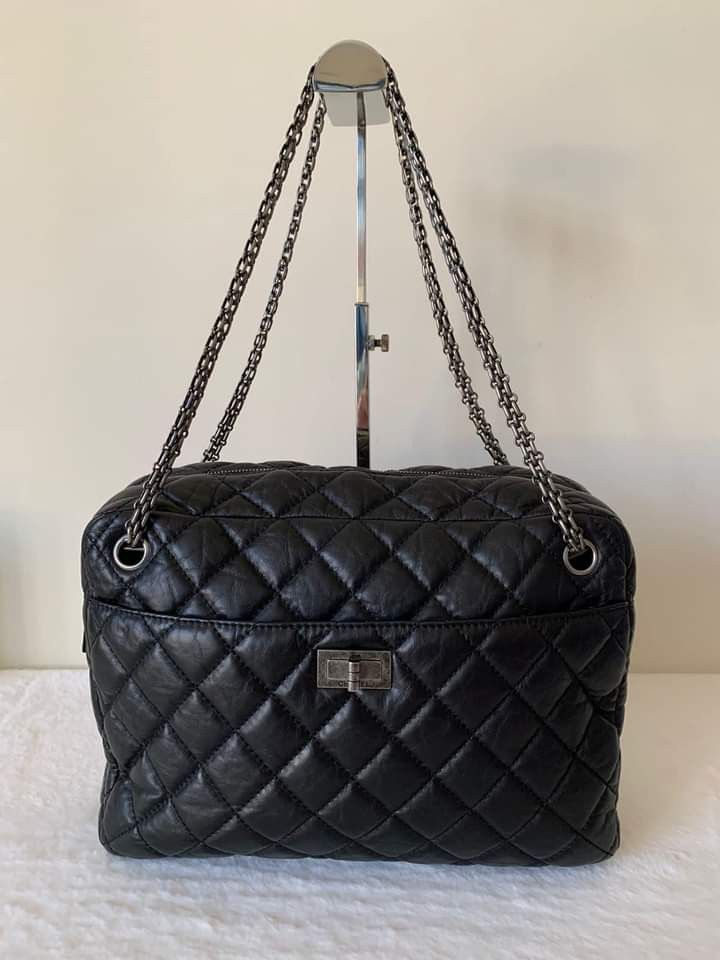 Chanel Black Reissue 2.55 Camera Bag (Category: Luxury Bags & Wallets) located in Manila. Submitted by bagislifeshop (Listing ID 1212969340, Image 2). Description: ▪️Chanel Black Reissue 2.55 Camera Bag▪️ ☑️Available in Pampanga ✅Series 15 ✅Condition: 9.5/10 ✅Colour: Black in ✅Material: Aged calfskin in bijoux gunmetal chain ✅Sze: 33X22X10 ✅Inclusions: box, authenticity card, dustbag,booklet, hologram sticker and receipt.