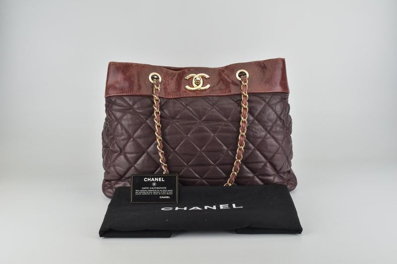 Chanel Burgundy Calfskin Quilted Large Soft Elegance Tote, Luxury