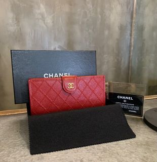 Chanel Vintage Caviar Skin Long Wallet With CC Logo In Red 紅色魚子醬長銀包