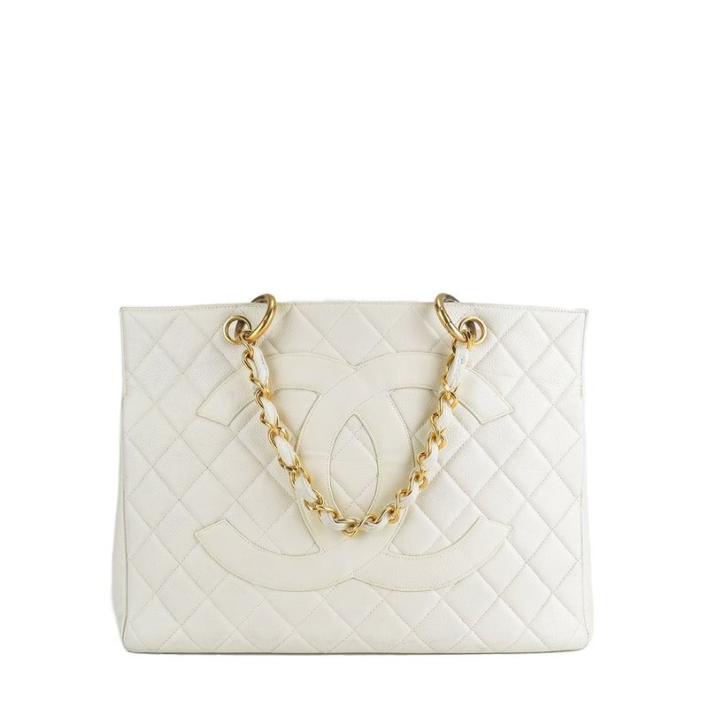 Chanel Vintage White Caviar GST GHW Luxury Bags Wallets on