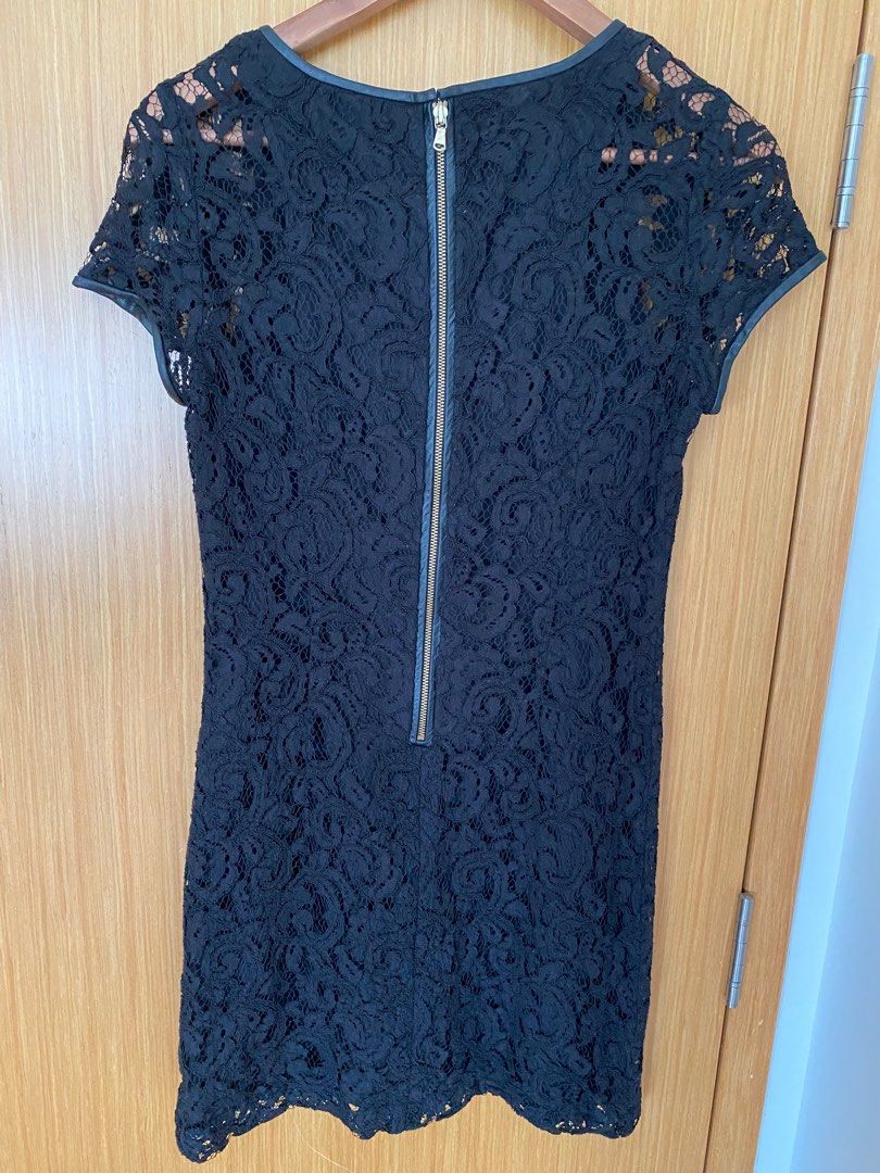 Club Monaco Black Lace Dress with Leather Trim (Size 2), Women's Fashion, Dresses & Sets, Dresses on Carousell