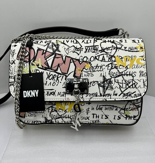 DKNY Cleo Graffiti Print Leather Shoulder Crossbody Bag Retail