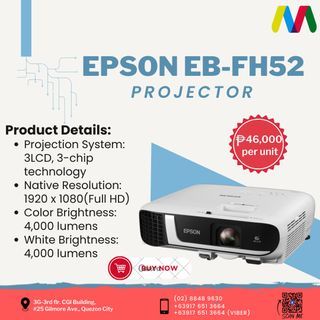 Epson EB-FH52 Full HD 3LCD Projector for SALE - 4k Lumens