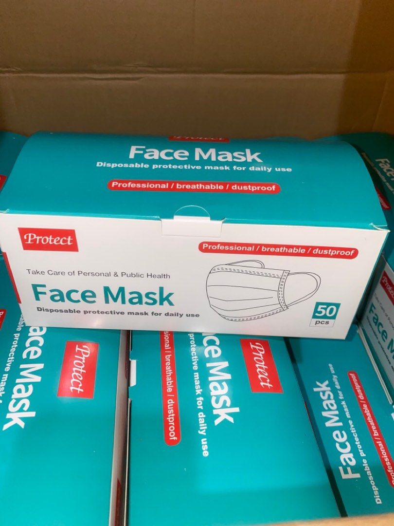 Face mask blue disposable protective facemask affordable per box (Category: Medical Supplies & Tools) located in Quezon City. Submitted by hokhokkk (Listing ID 1212893364, Image 1). Description: • 4 boxes left ❗️ • 50 pcs per box • ₱35 per box.