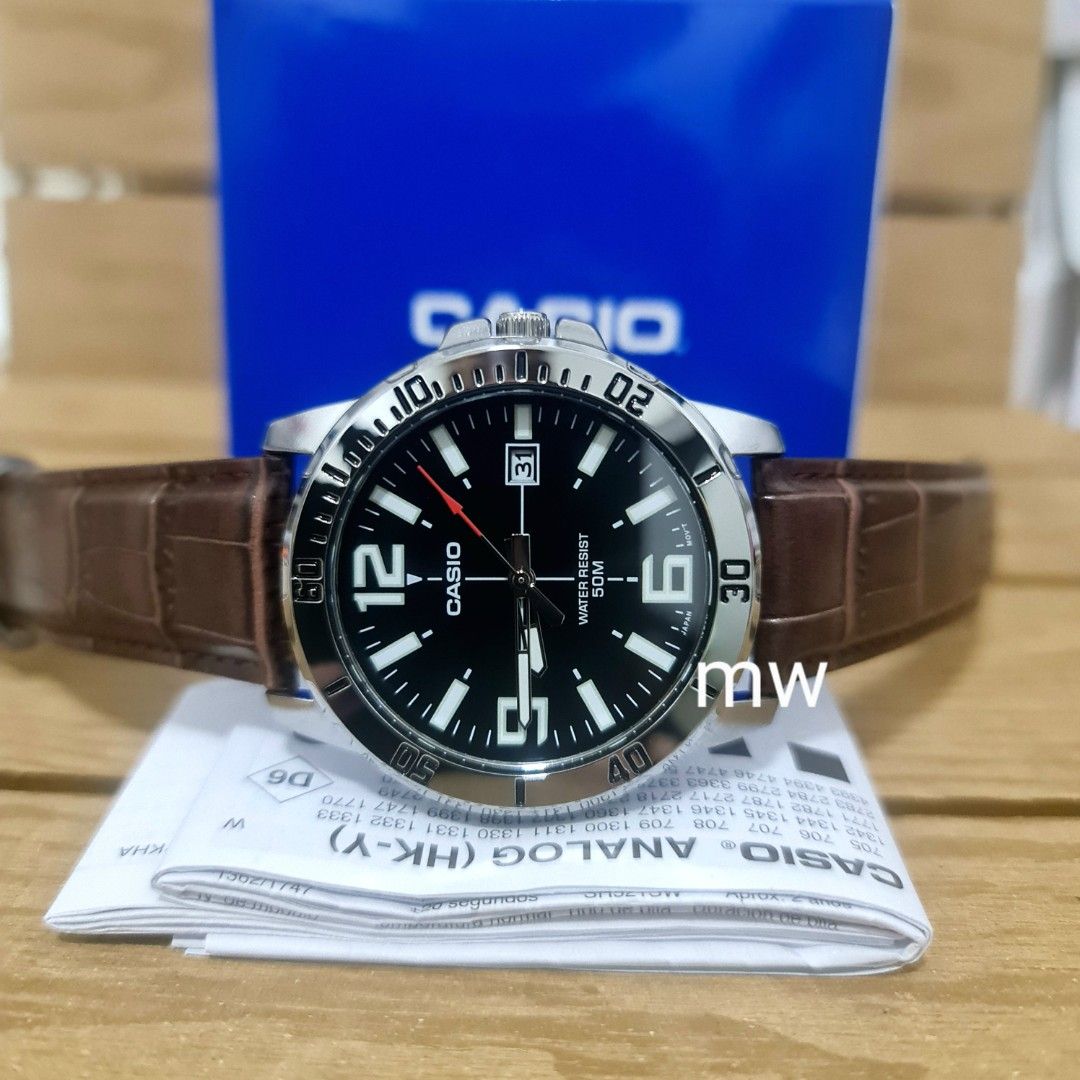 Genuine Casio Men gent analog quartz leather sports watch mtp