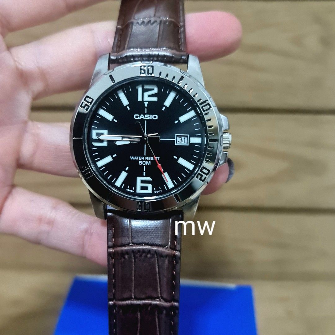 Genuine Casio Men gent analog quartz leather sports watch mtp vd01l 1b 50m brand new
