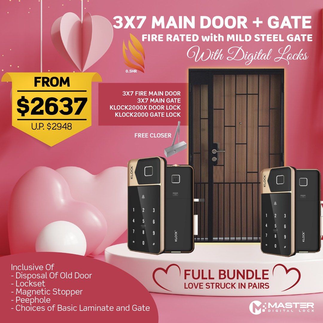 HDB MAIN GATE AND DOOR WITH DIGITAL LOCK BUNDLE AS OPTION. Full range