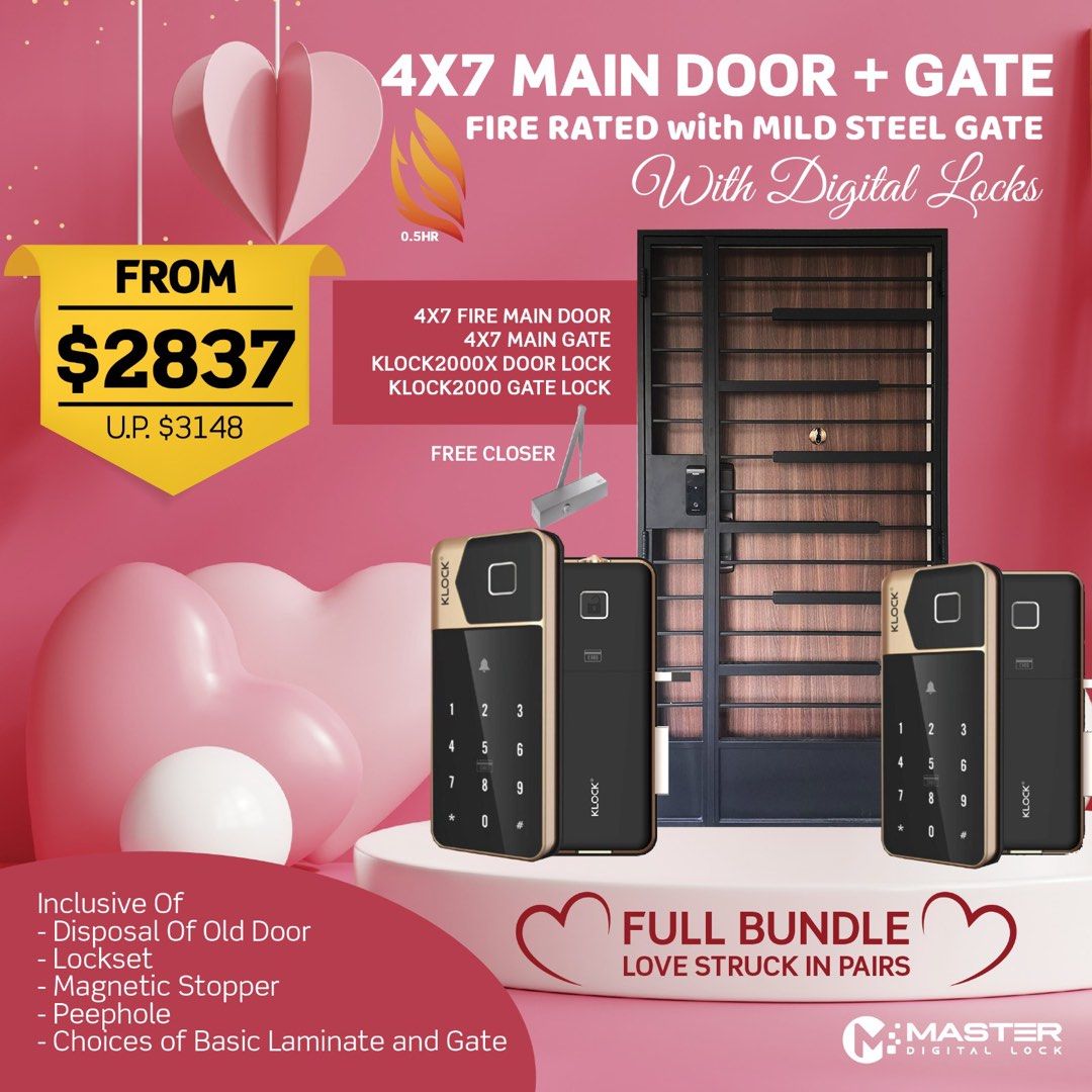 HDB MAIN GATE AND DOOR WITH DIGITAL LOCK BUNDLE AS OPTION. Full range