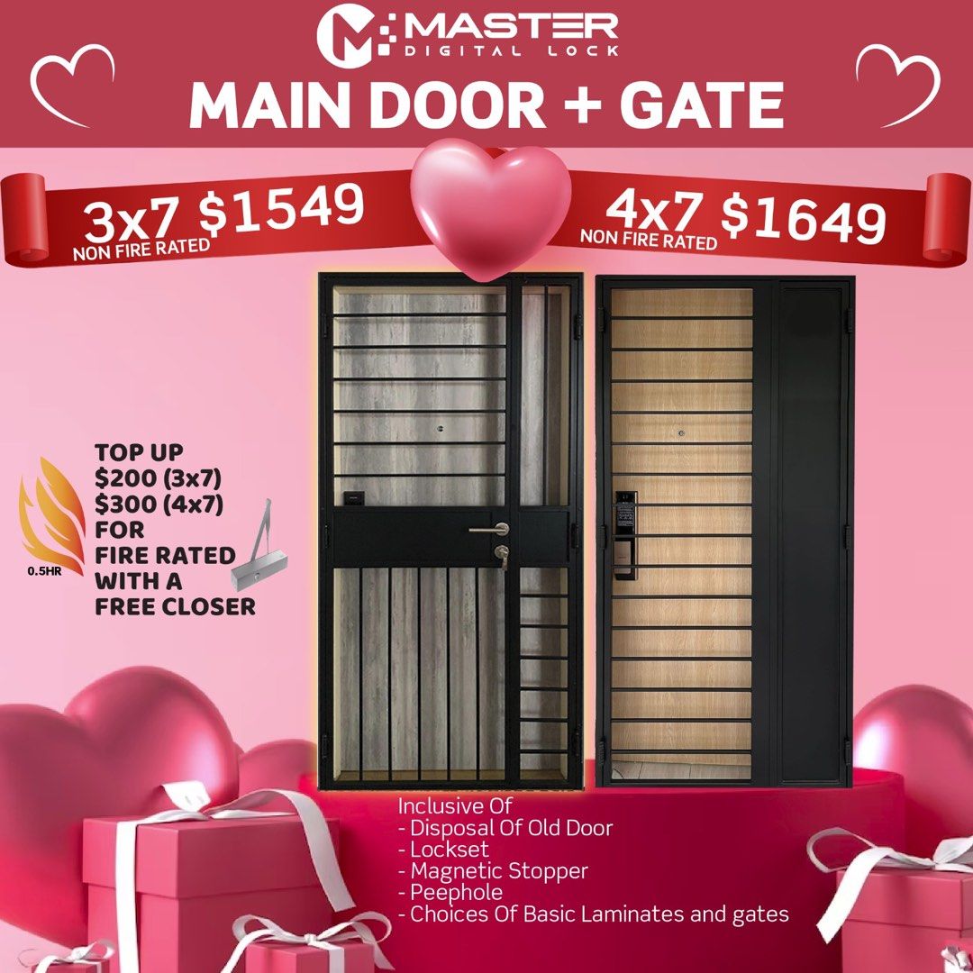 HDB MAIN GATE AND DOOR WITH DIGITAL LOCK BUNDLE AS OPTION. Full range