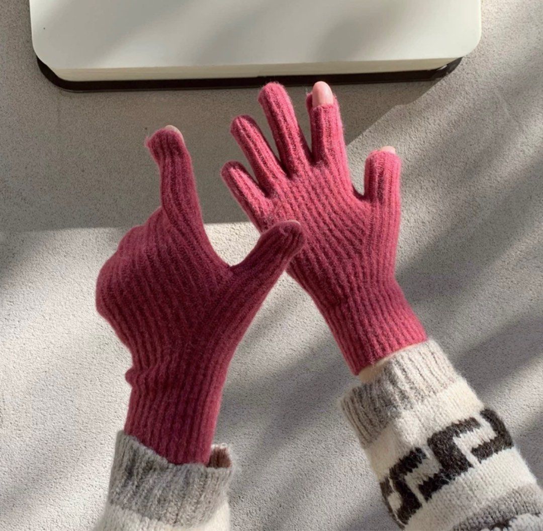 Hot Pink Winter Gloves Women s Fashion Watches Accessories