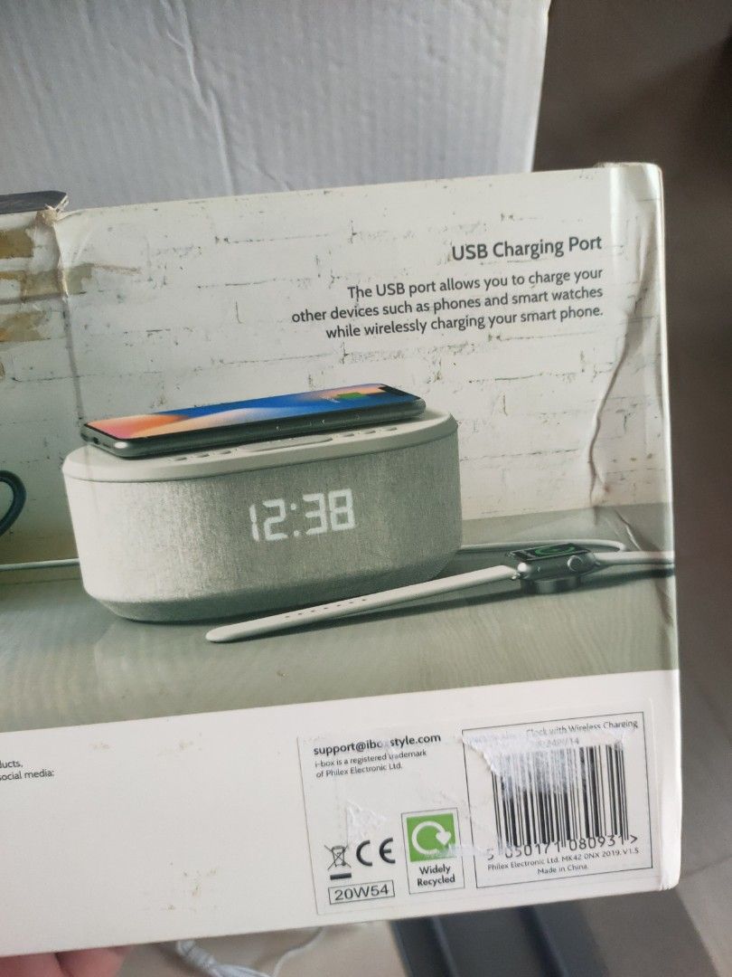 ibox Dawn Bedside Alarm Clock with Wireless Charging, Audio, Portable