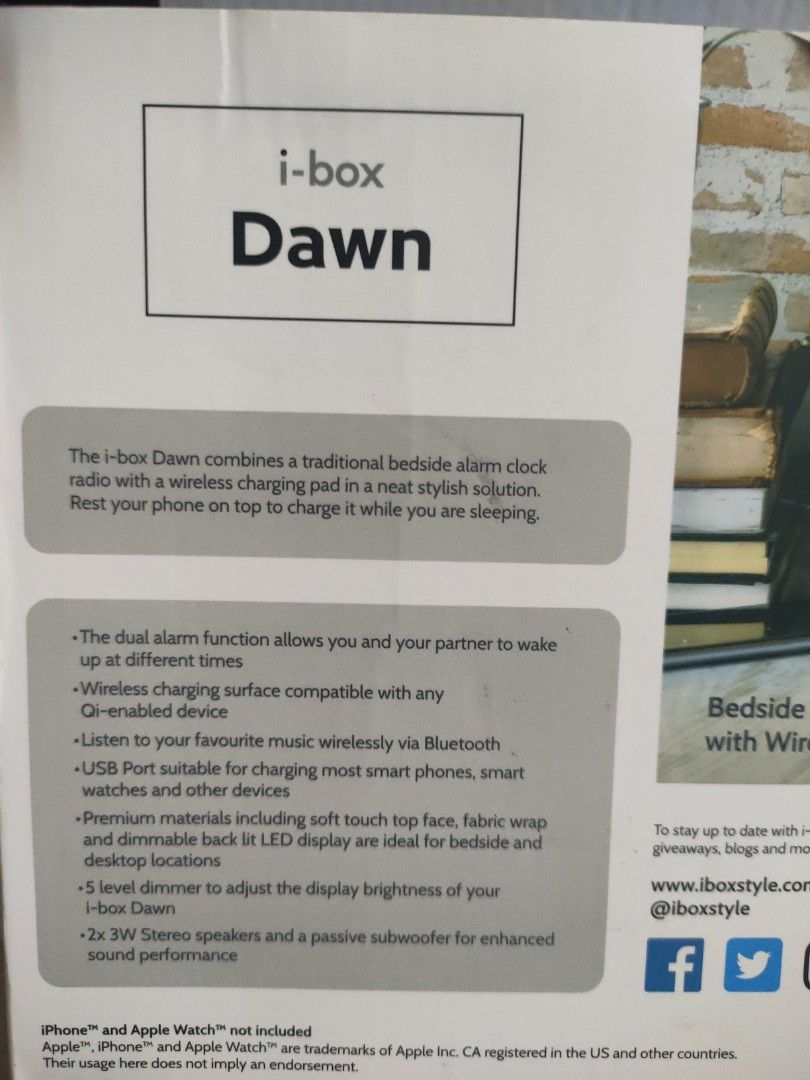 ibox Dawn Bedside Alarm Clock with Wireless Charging, Audio, Portable