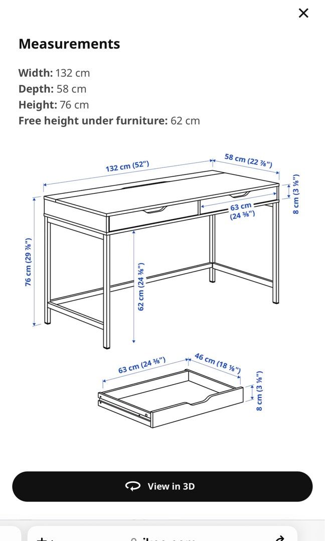 IKEA ALEX NAVY BLUE STUDY TABLE, Furniture & Home Living, Furniture