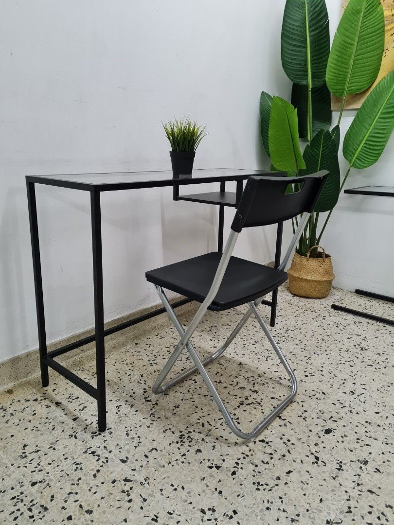 Ikea Vittsjo laptop table with glass top + gunde foldable chair