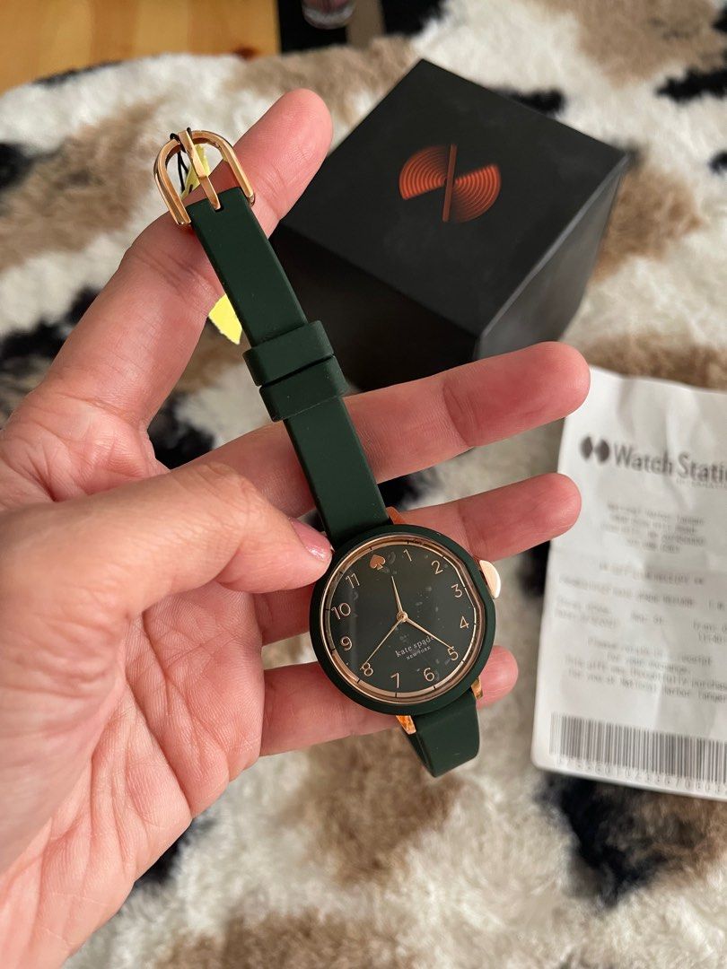 kate spade park row three hand matte green silicone watch
