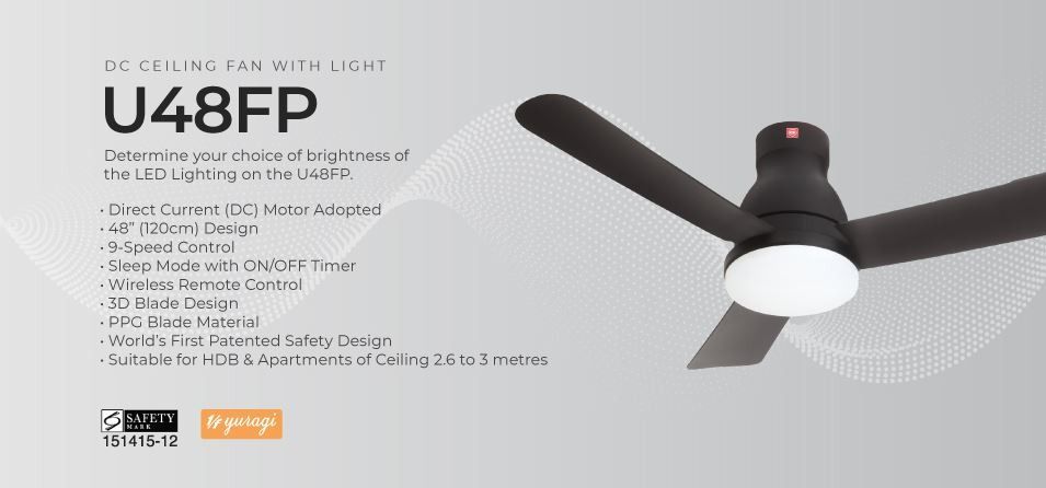 KDK DC Motor Ceiling Fan with LED Light & Remote Control 120cm U48FP ...