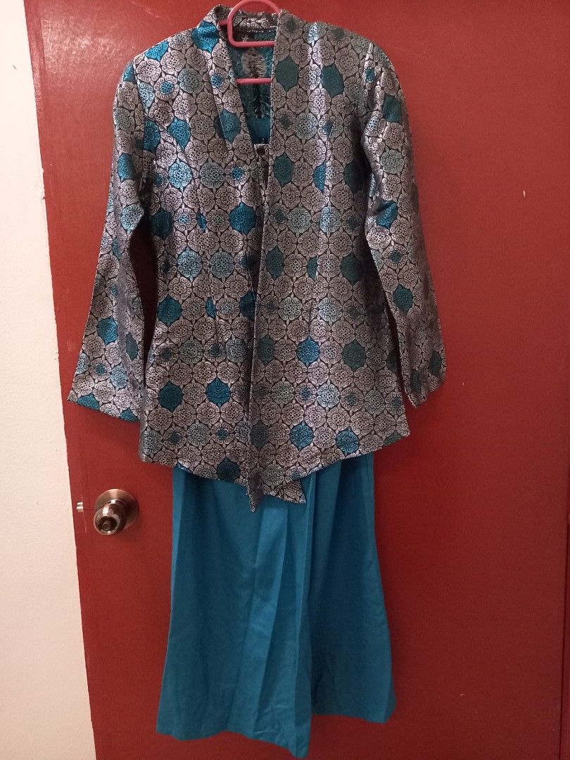 Grey Songket Kebaya Tunic Belt Pants Set