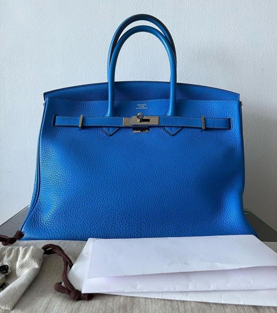 Like New Hermes Birkin 35 Blue Hydra with lock keys dustbag and