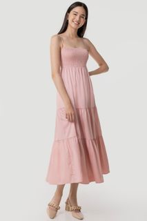 Lovet Melodie Cami Smocked Tiered Maxi Dress in Cherry Blossom
