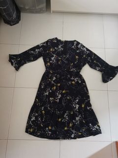 Navy blue Floral bell sleeves Dress