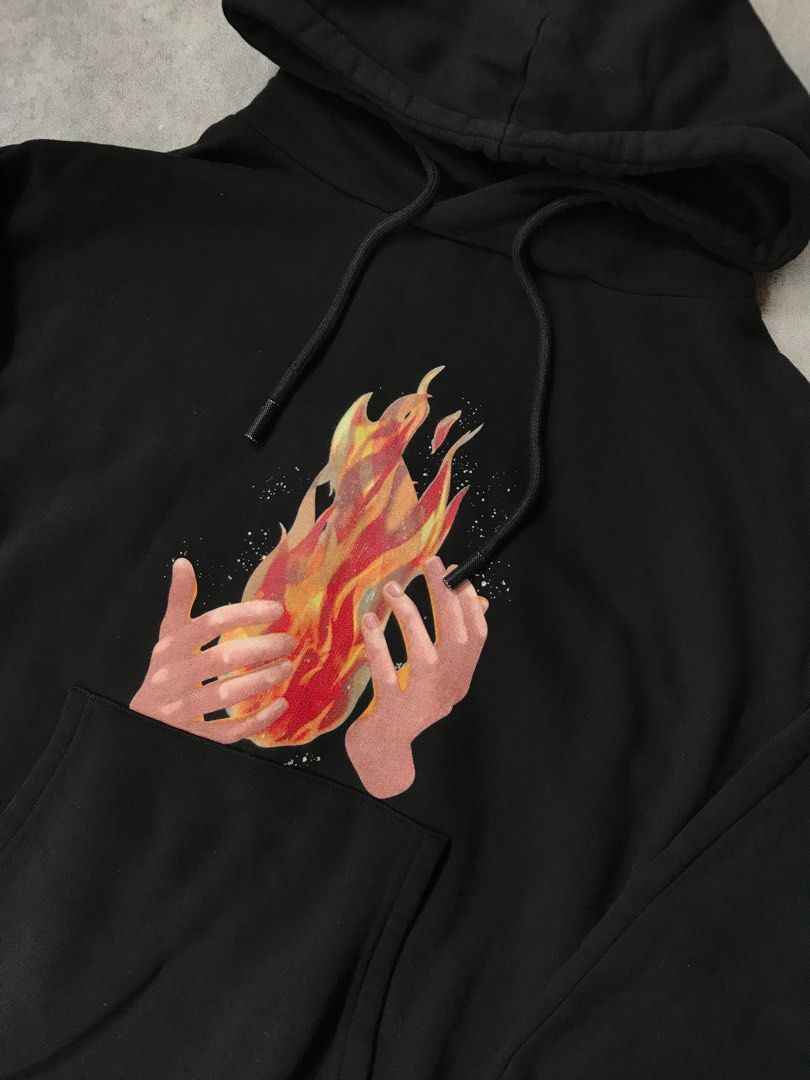 Off white 18SS fire hands hoodie Fesyen Pria Pakaian Atasan di