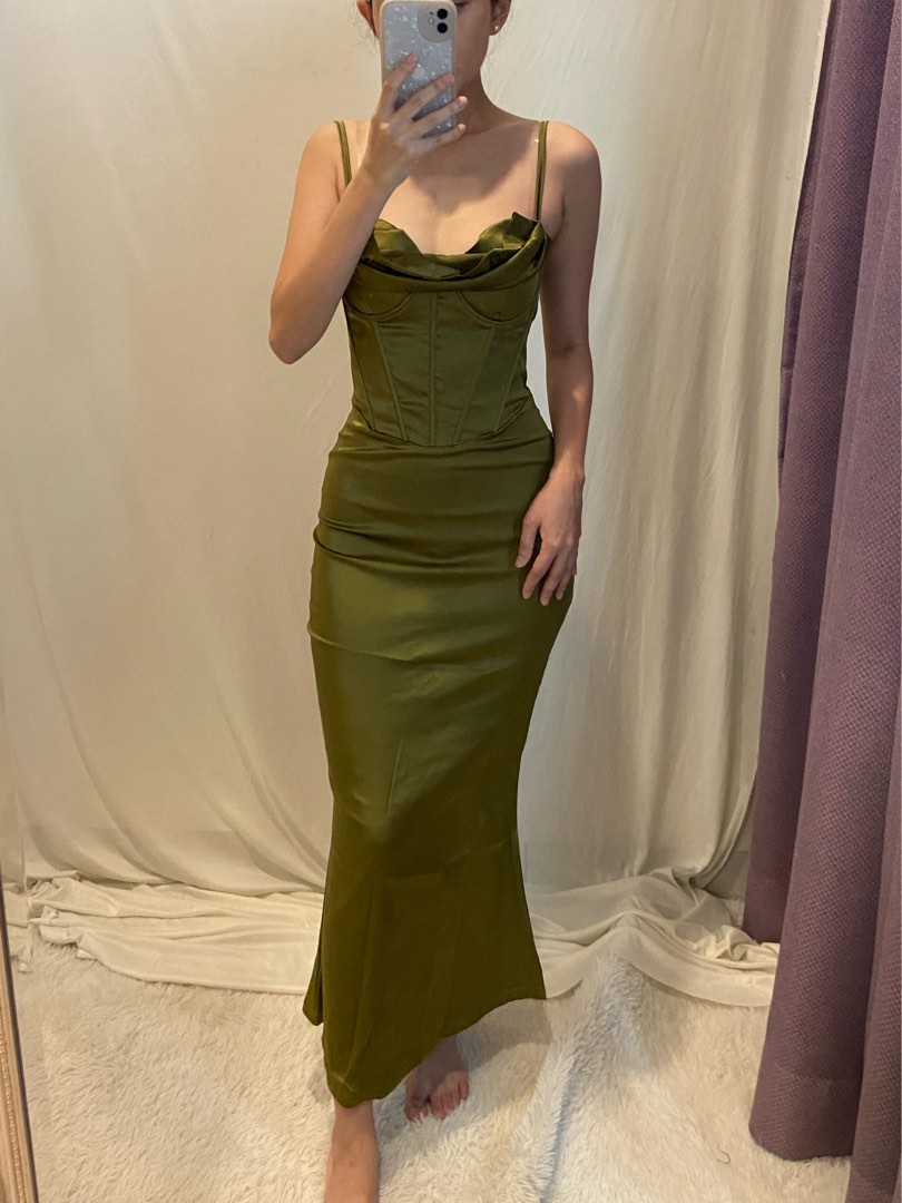 olive green corset dress