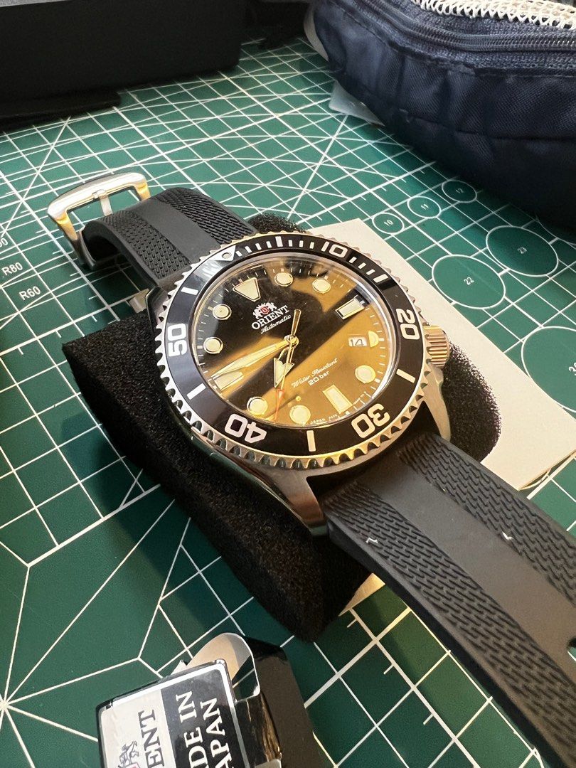 Orient Baby Triton Black with Veloci Strap & Original Steel Bracelet (box and papers), Men's