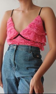PINK TIERED LACE TOP WITH TIE BACK DETAIL