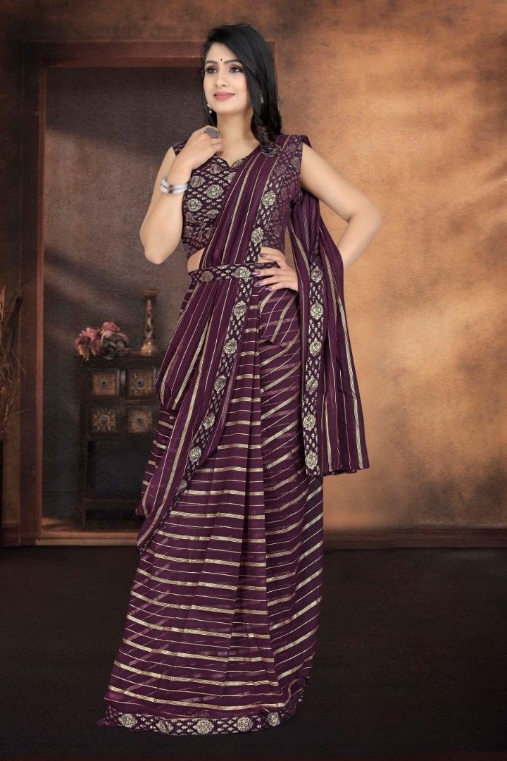 Readymade Sarees Georgette Saree with Silk Jacquard Blouse