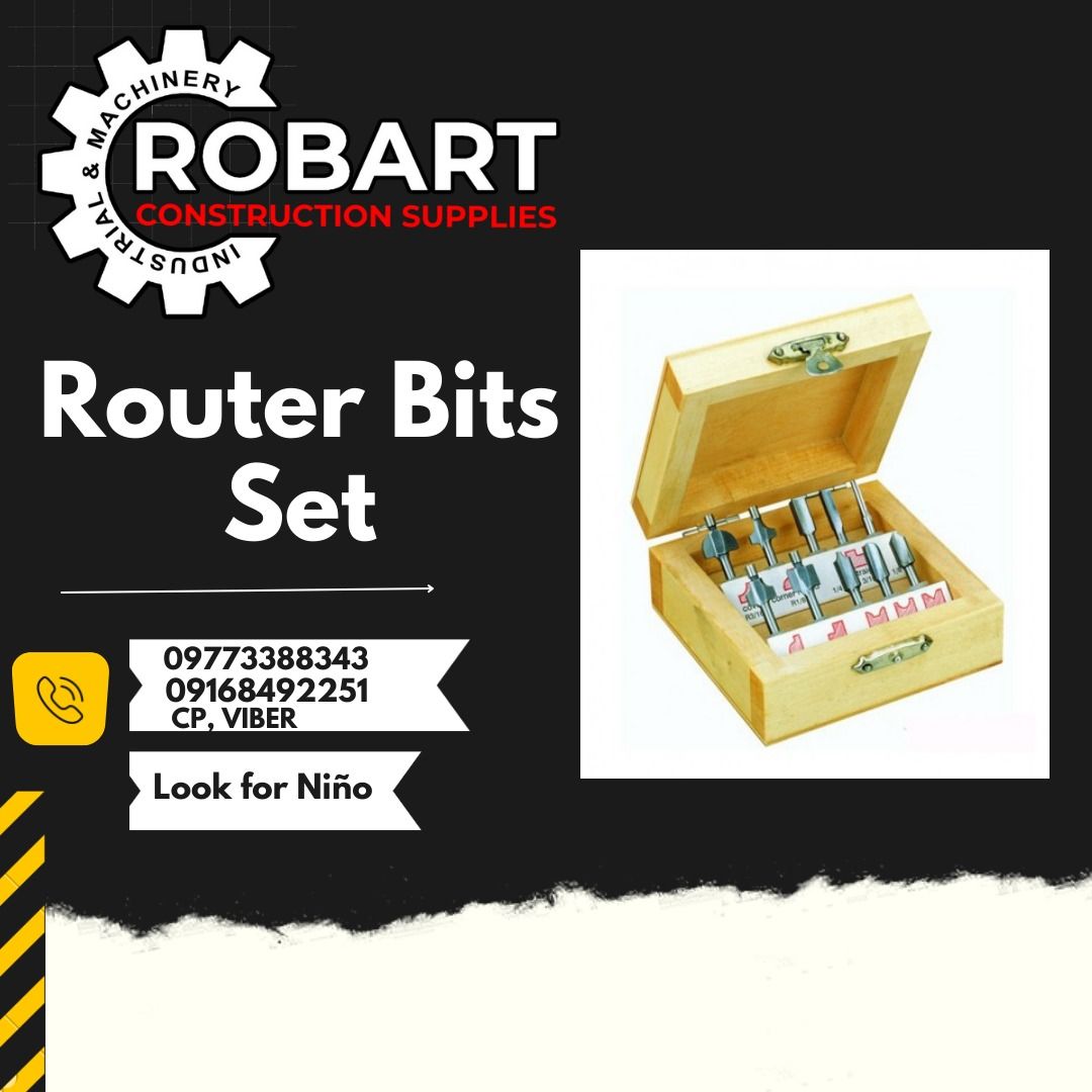 Router Cutter Set (Category: Construction Tools & Equipment) located in Manila. Submitted by ninoparede24925 (Listing ID 1212869227, Image 1). Description: Router Cutter set 10-piece HSS wood router cutter set model:29 020 also available: -Slot Cutter 3.2mm 29 020 -Slot Cutter 5.0mm 29 024 -Slot Cutter 6.5mm 29 028 -Rounding Over Cutter 6.4mm 29 030 -V-Slot Cutter 6.5mm 29 032 -Combi Cutter 6.5/2.5mm 29 034 -Core Box Bit R3.2mm 29 036 -Rabeting C