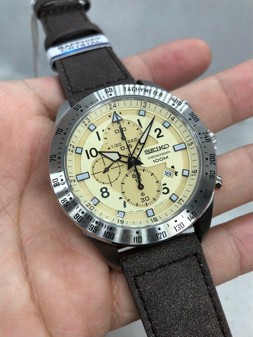 Seiko Criteria Chronograph 45mm SNDH43P1 Beige Quartz Watch BNIB