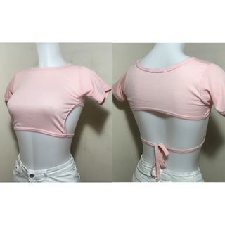 Sexy peach summer beach cropped top with back tie / ribbon