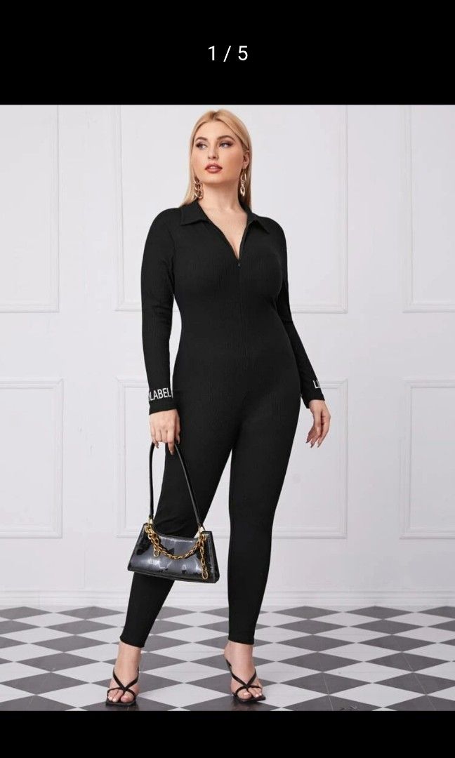 Shein curve jumpsuit / shein curve knitted jumpsuit / shein Plus size  jumpsuit turtle neck/ plus size black jumpsuit turtle neck / swimsuit plus  size / rush guard jumper, Women's Fashion, Dresses