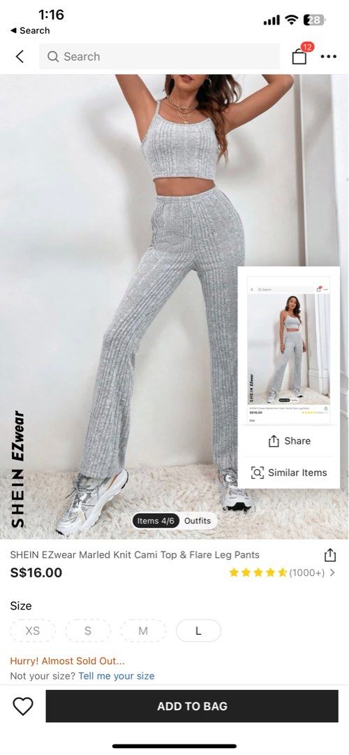 SHEIN Rib-knit Marled Top & Flare Leg Pants Set