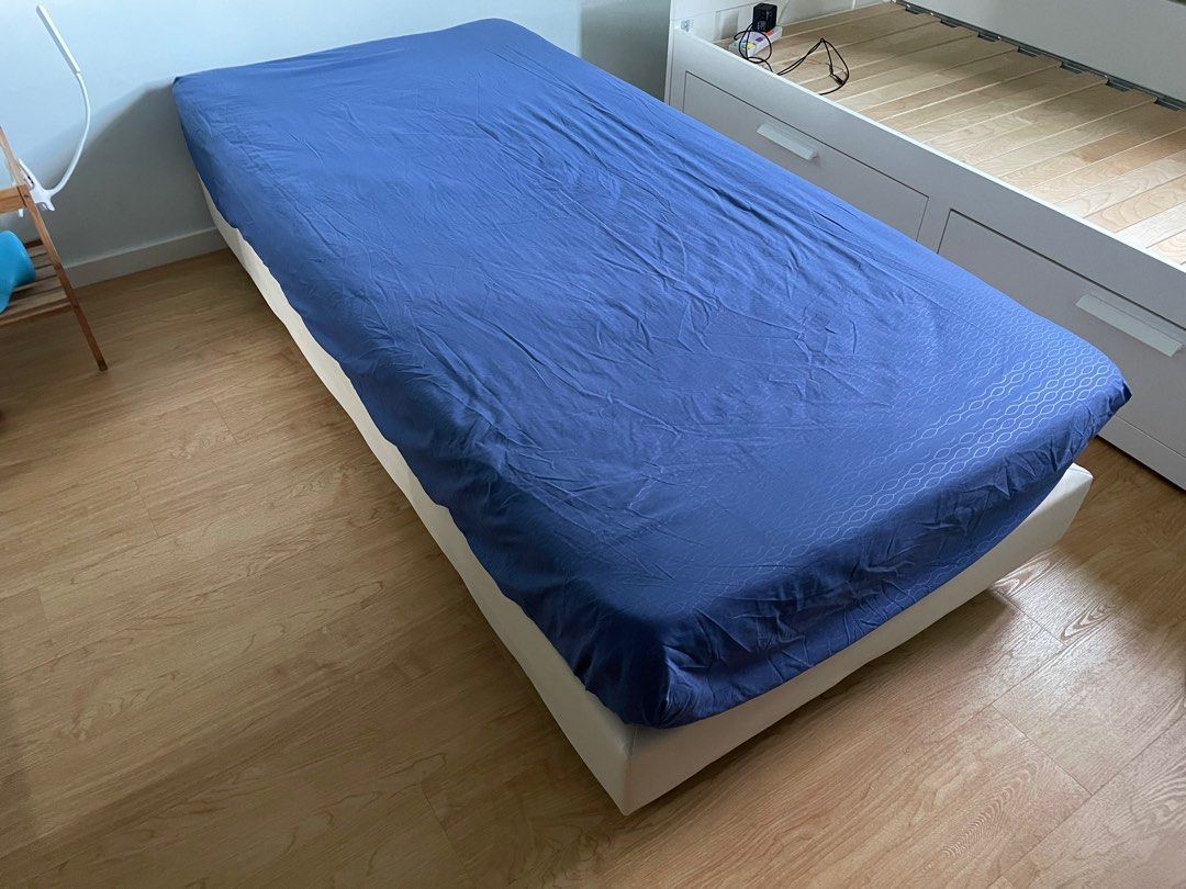 Single bed with mattress and mattress protector, Furniture & Home